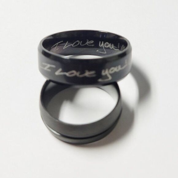 Personalized Engraved Men's Wood Turquoise and Antler Tungsten Wedding Ring band - Picture 5 of 7